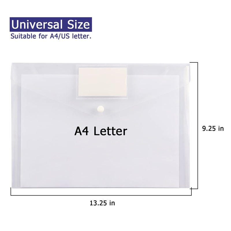Hutou 6 Pack Clear Document Folders Plastic Envelopes Poly Envelopes File Envelopes with Label Pocket and Snap Button for Home Work Office Organization  Letter Size/A4 Size  White - Image 3